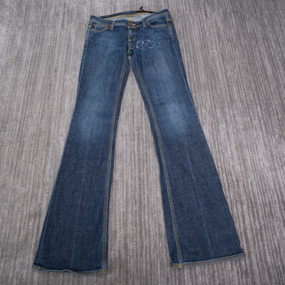 AG Adriano Goldschmied Flare Jeans Womens 27L Fit 30 Blue Low Rise Stretch Long